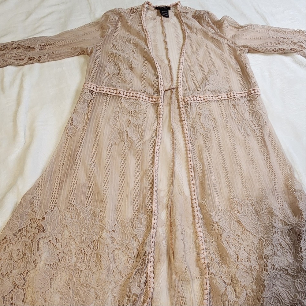 Lolla Rose Sheer Lace‎ Kimono, Dusty Rose Mauve, Boho, Coquette, Festival Med